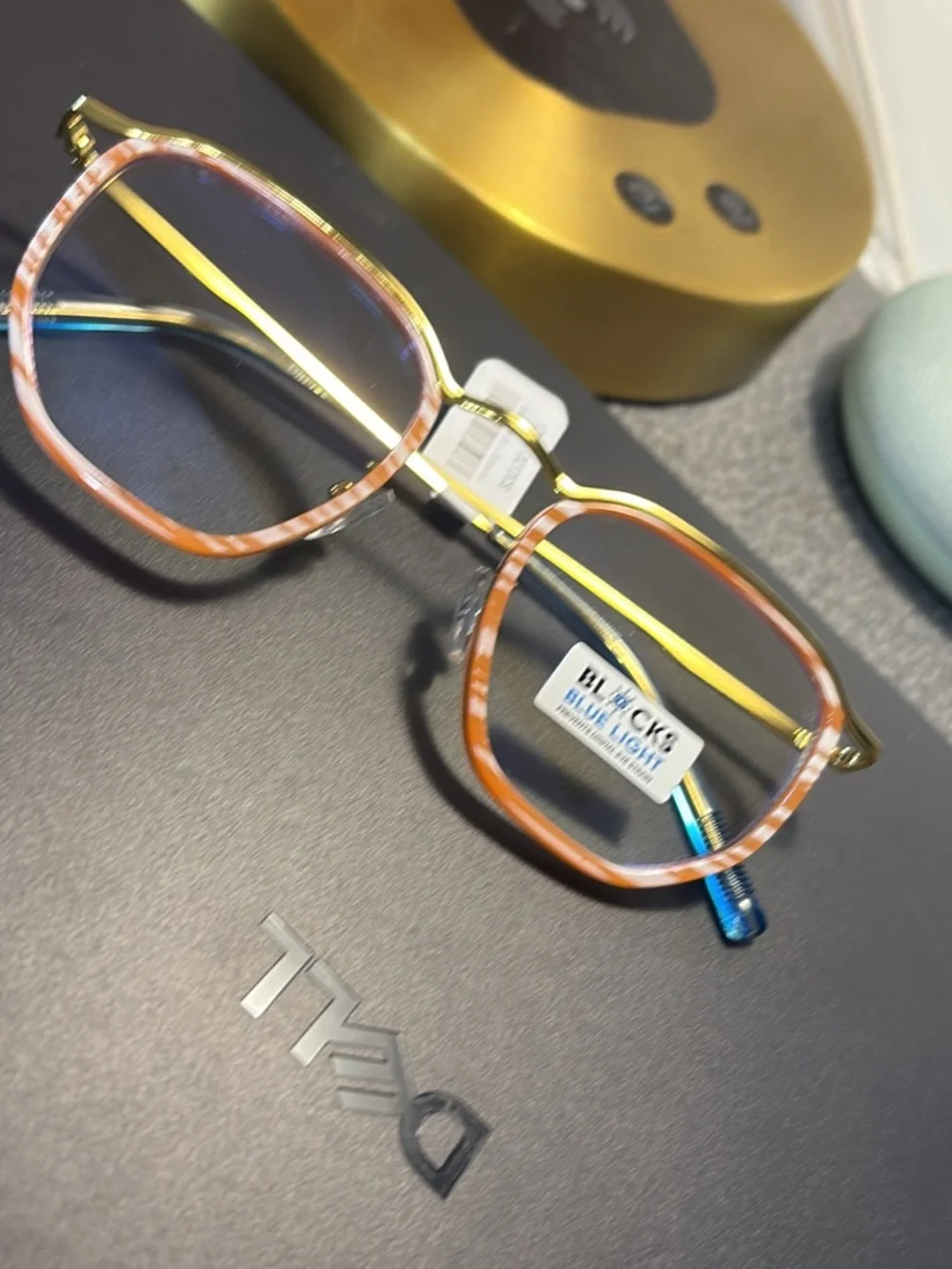Free People Gold Frame Glasses with Orange Striped Rims